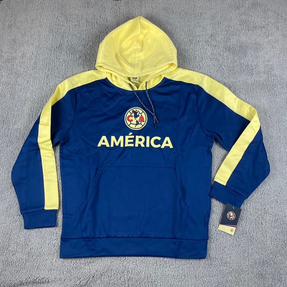 Icon Sports Mens Medium Blue Yellow Official Club America Soccer Pullover Hoodie